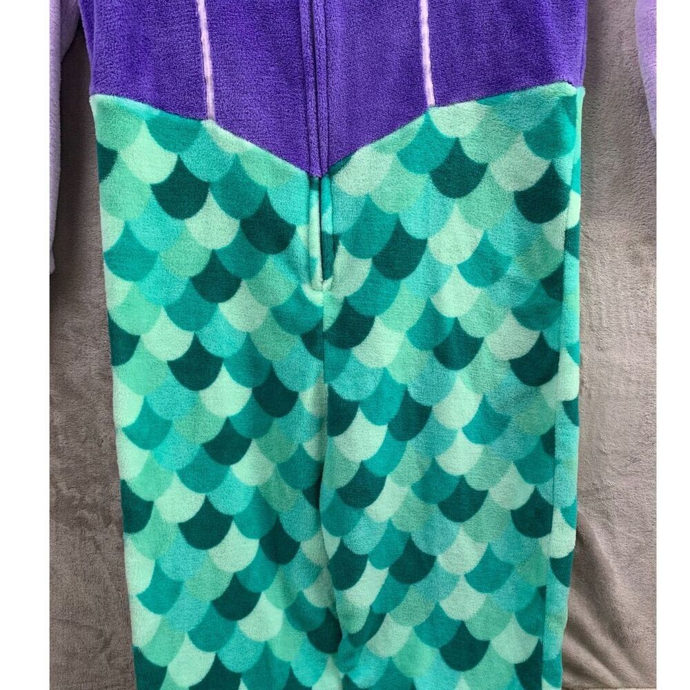 Disney Womens S Ariel Little Mermaid Purple Fleece Zip One Piece Costume Pajamas - Picture 5 of 13
